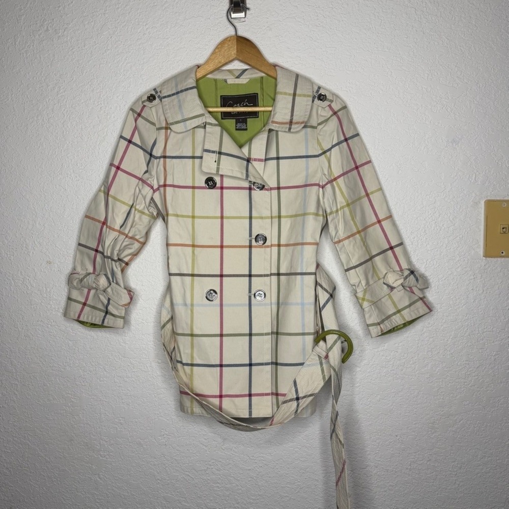Coach Vintage Tattersall Plaid Short Trench Coat & Matching Rain Boots Set